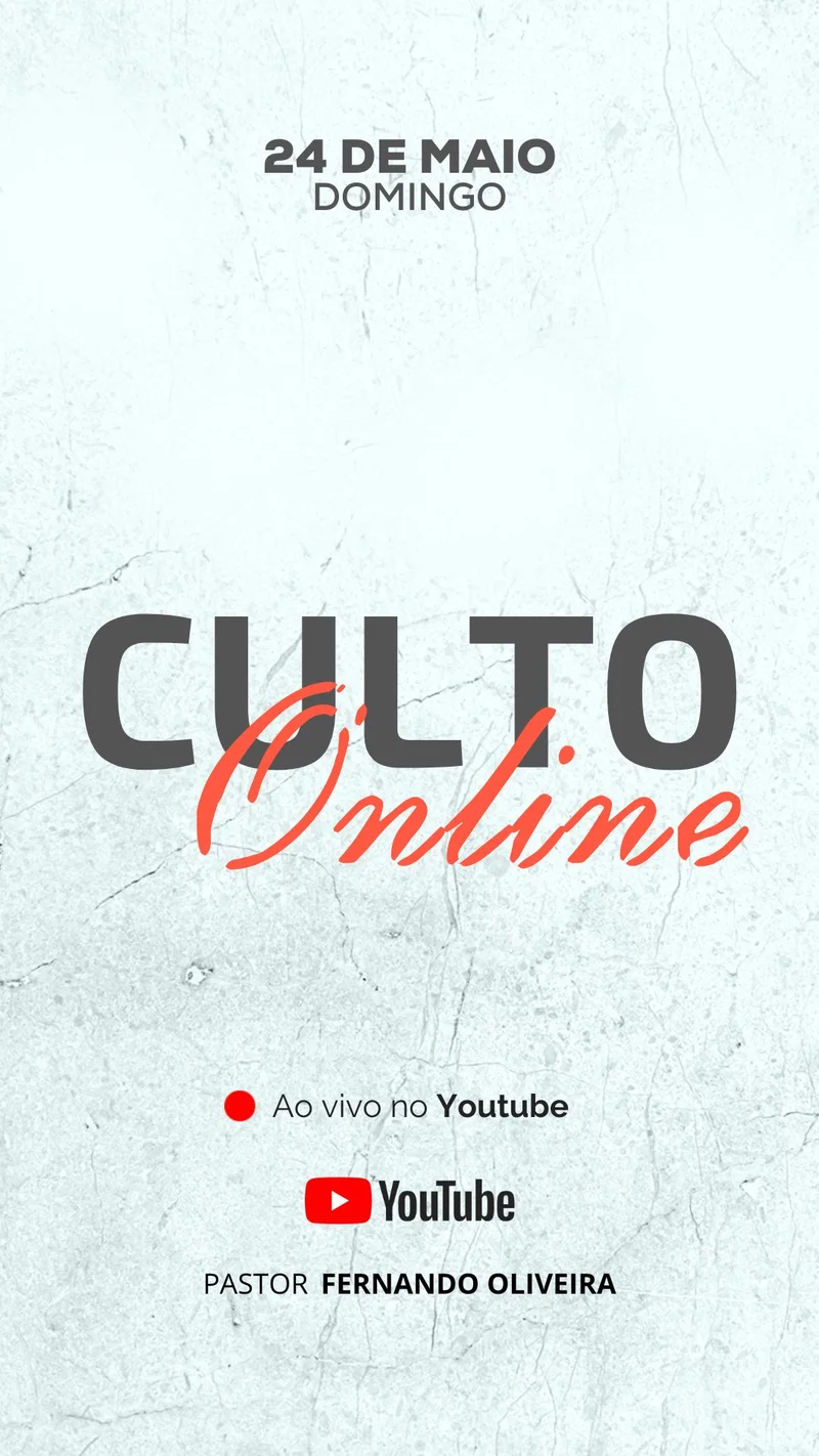 Culto Online – Ao Vivo no YouTube | Culto Online | Arte para Igreja Editável no Canva | Story Culto Online – Ao Vivo no YouTube | Culto Online | Arte para Igreja Editável no Canva | Story