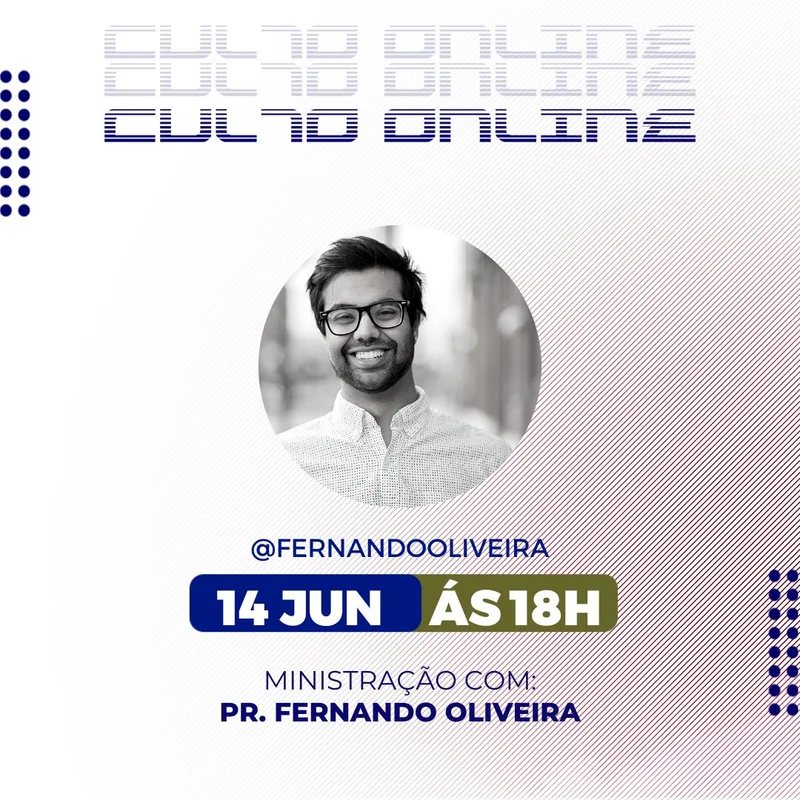 Culto Online – Ministração com Pastor Fernando | Culto Online | Arte para Igreja Editável no Canva | Feed Culto Online – Ministração com Pastor Fernando | Culto Online | Arte para Igreja Editável no Canva | Feed