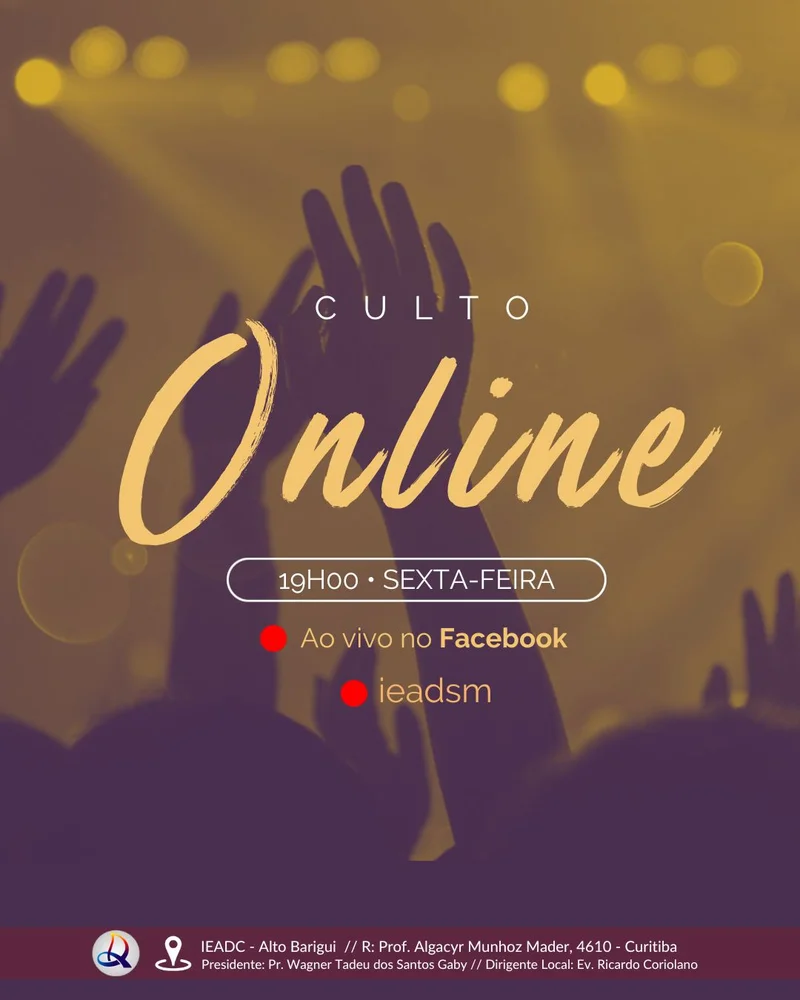 Culto Online – Ao Vivo no Facebook | Culto Online | Arte para Igreja Editável no Canva | Cartaz Culto Online – Ao Vivo no Facebook | Culto Online | Arte para Igreja Editável no Canva | Cartaz
