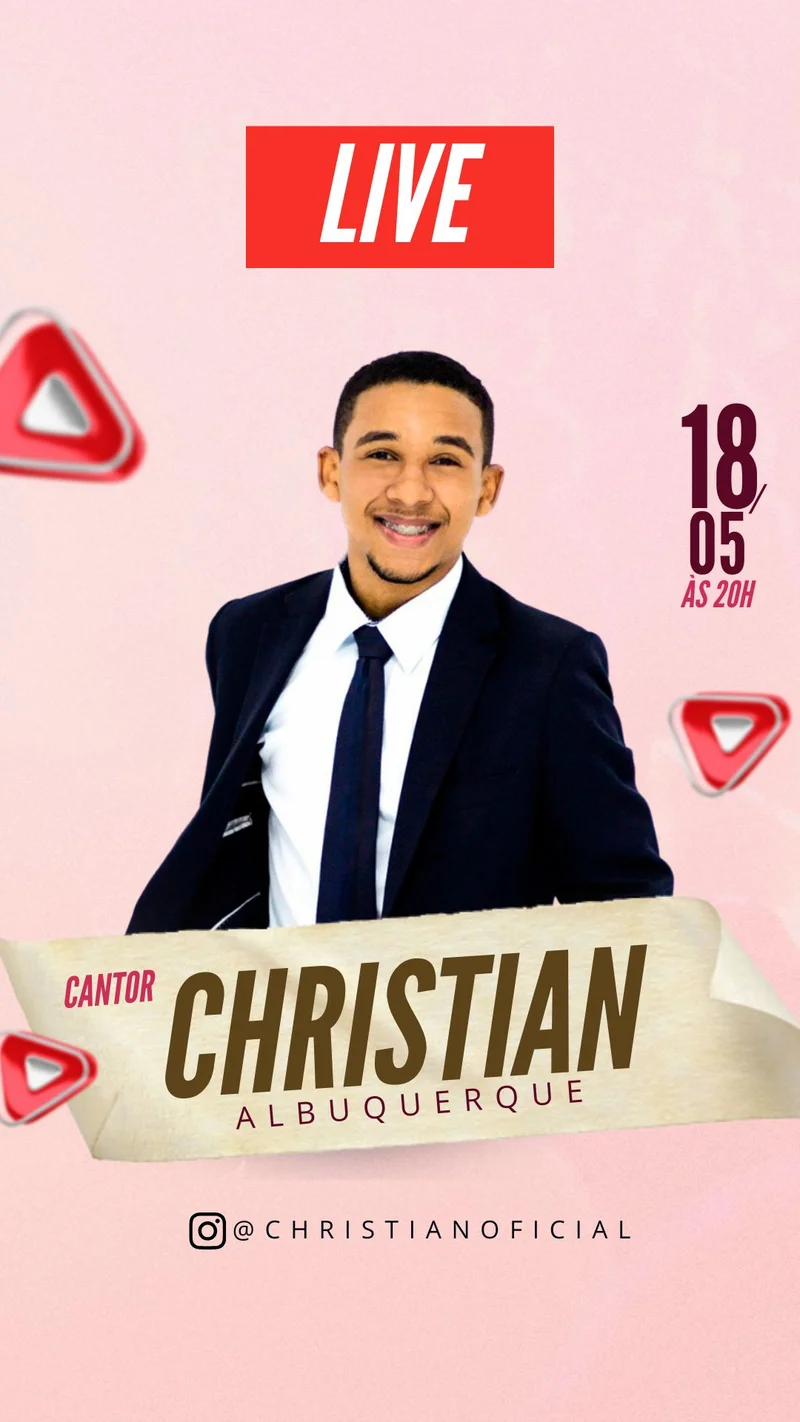 Live Hoje com Cantor Christian Albuquerque | Culto Online | Arte para Igreja Editável no Canva | Story