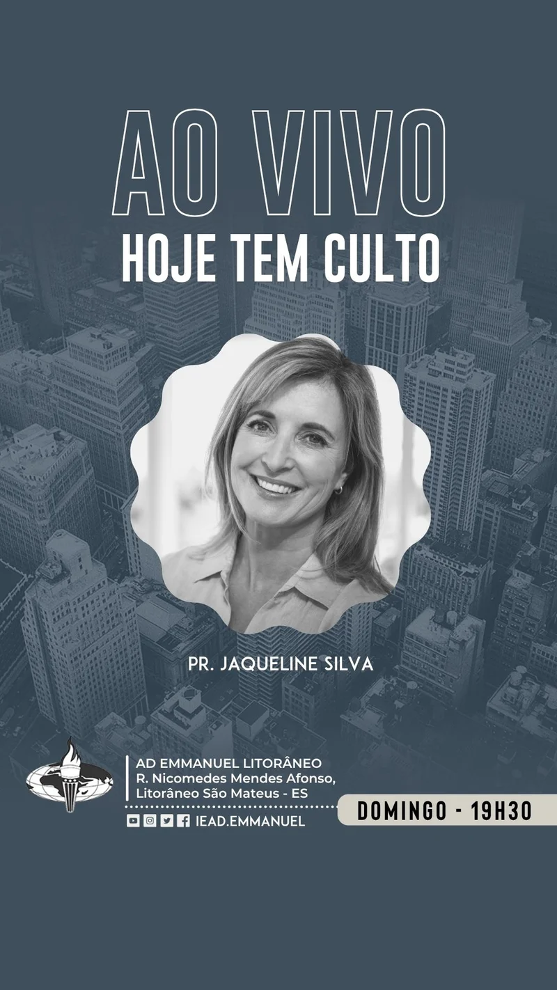 Culto Ao Vivo Hoje | Culto Online | Arte para Igreja Editável no Canva | Story