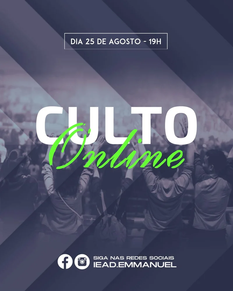 Culto Online – IEAD Emmanuel | Culto Online | Arte para Igreja Editável no Canva | Cartaz