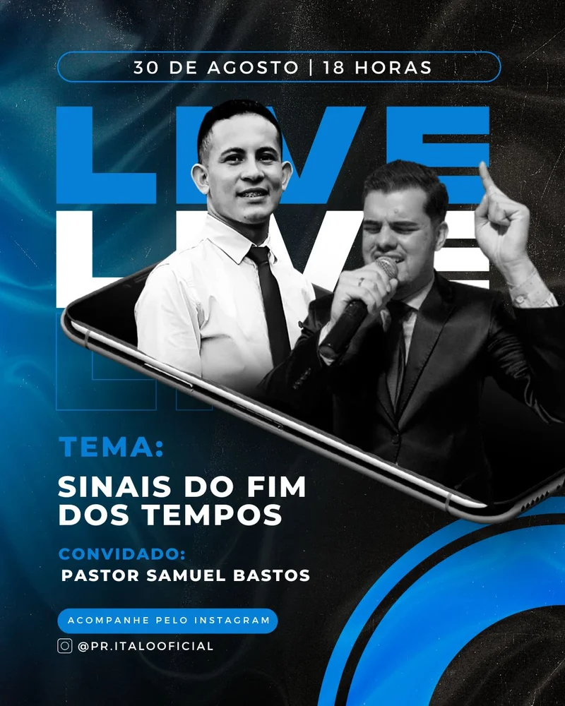 Live – Tema: Sinais do Fim dos Tempos | Culto Online | Arte para Igreja Editável no Canva | Cartaz