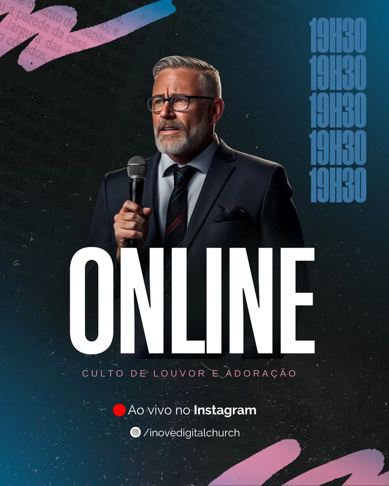 Louvor e Adoração | Culto Online | Arte para Igreja Editável no Canva | Cartaz