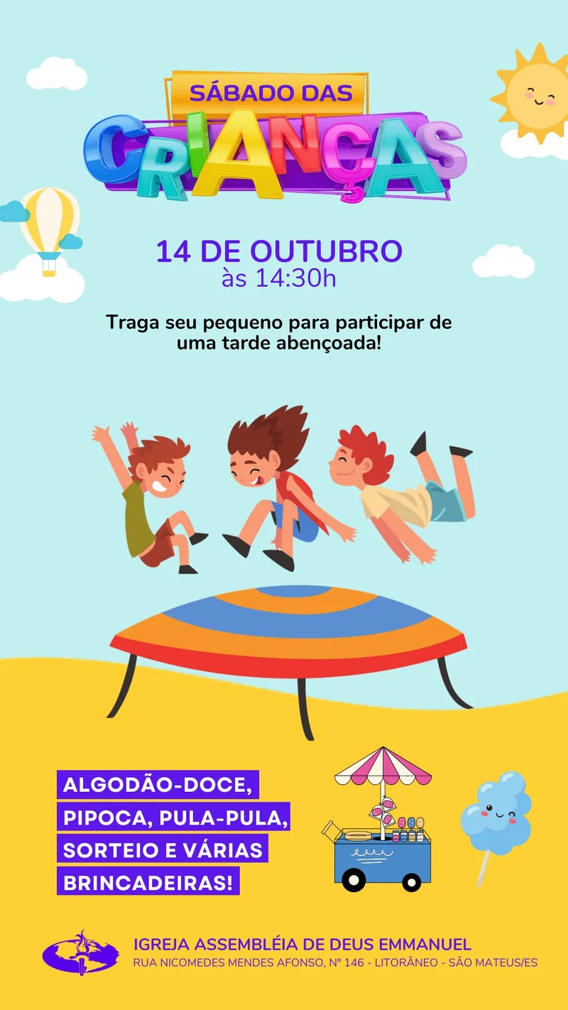 Culto Infantil – Sábado das Crianças | Dia das Crianças | Arte para Igreja Editável no Canva | Story Culto Infantil – Sábado das Crianças | Dia das Crianças | Arte para Igreja Editável no Canva | Story