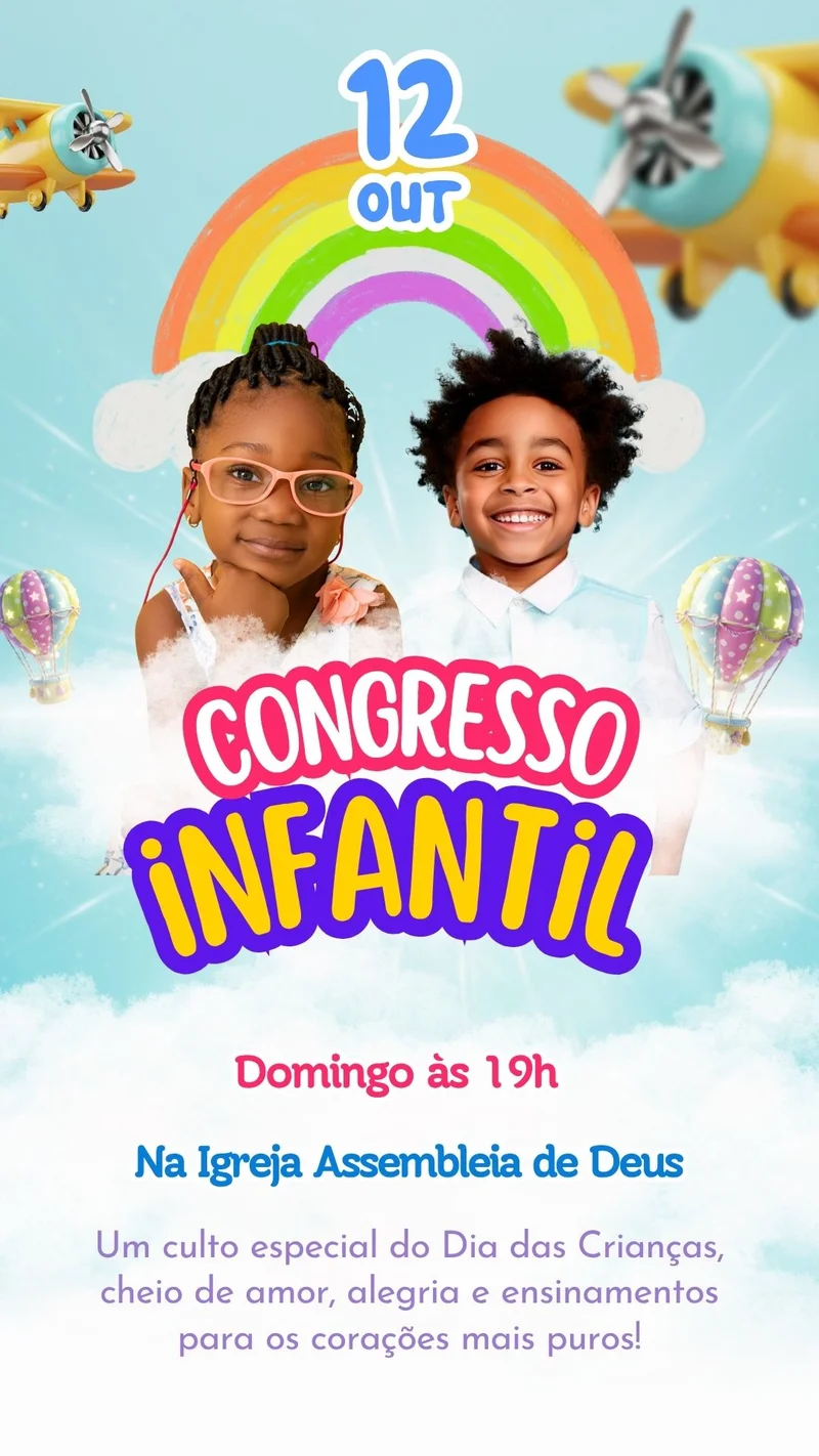 Arte para Igreja e Ministérios Infantil – Feliz Dia das Crianças | Dia das Crianças | Arte para Igreja Editável no Canva | Story Arte para Igreja e Ministérios Infantil – Feliz Dia das Crianças | Dia das Crianças | Arte para Igreja Editável no Canva | Story