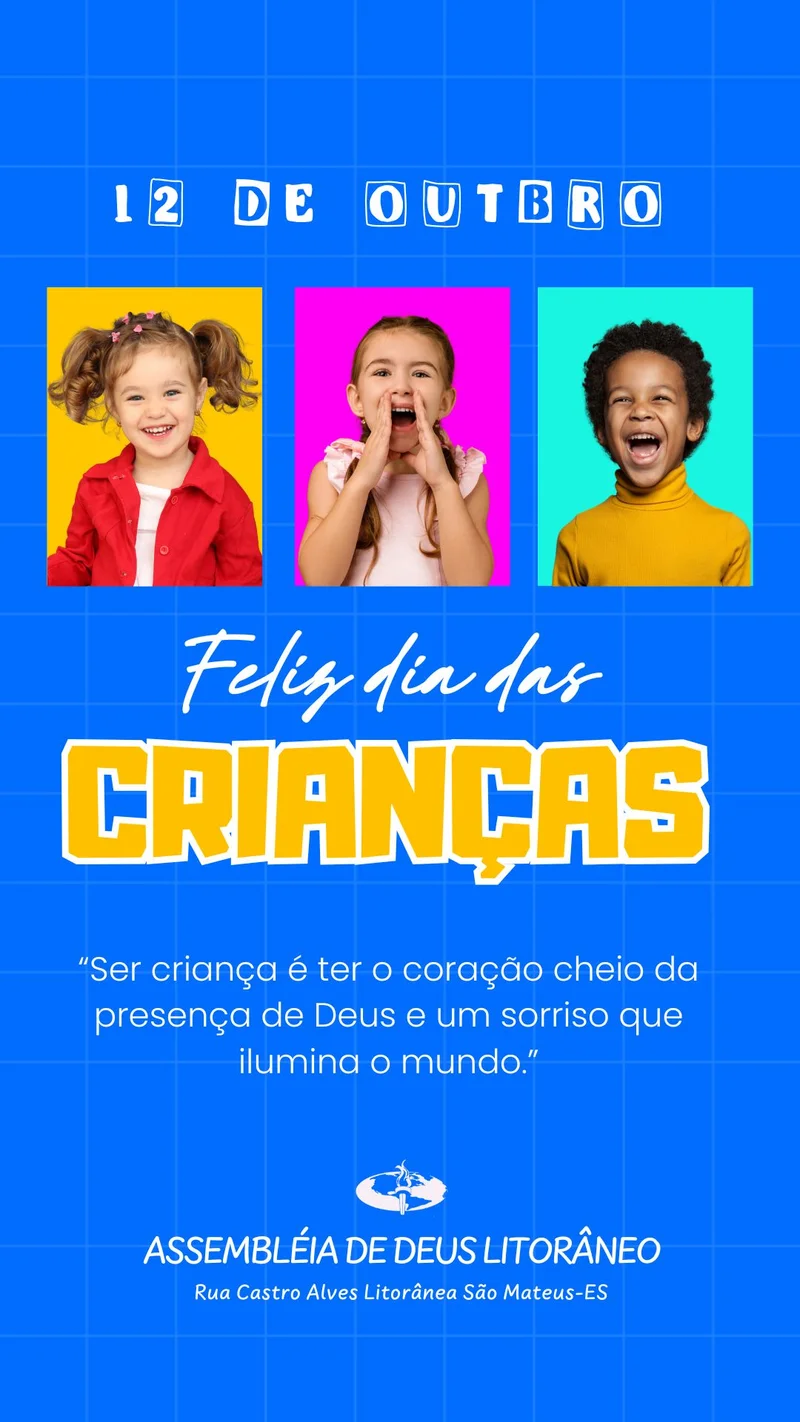 Culto especial – Feliz Dia das Crianças | Dia das Crianças | Arte para Igreja Editável no Canva | Story