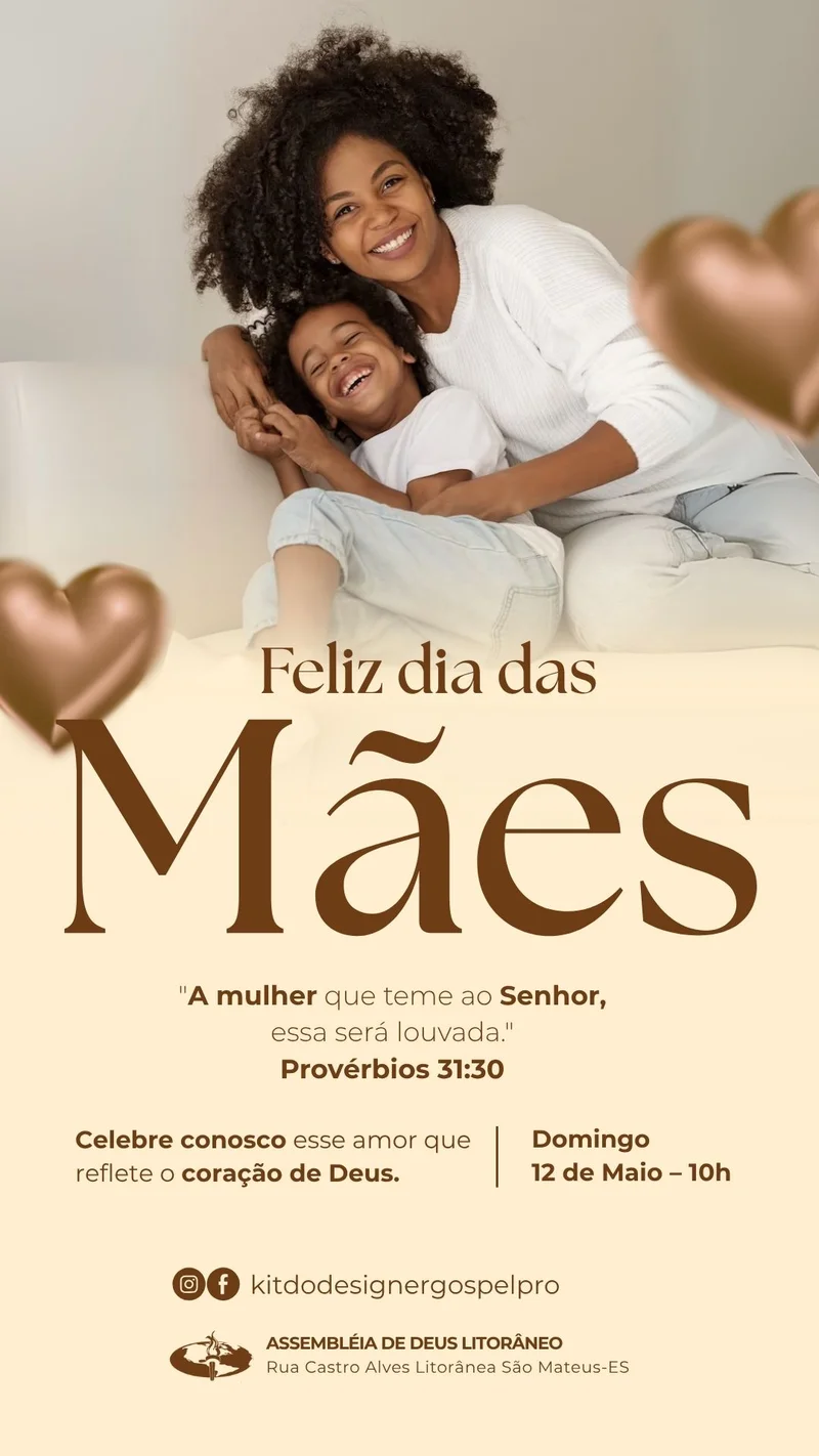 Feliz dia das Mães – Mãe Cristã | Dia das Mães | Arte para Igreja Editável no Canva | Story