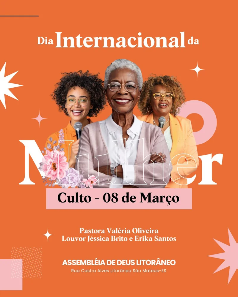 Dia internacional da Mulher | Dia das Mulheres | Arte para Igreja Editável no Canva | Cartaz