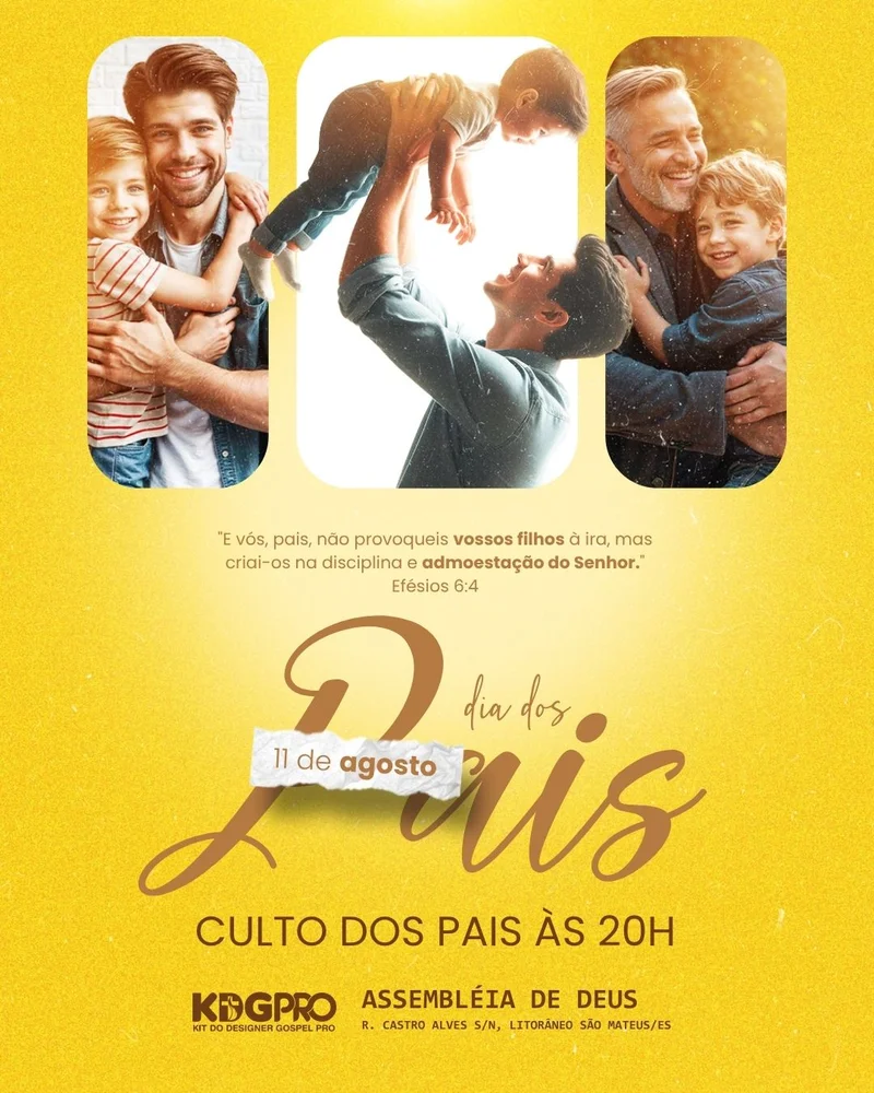 Pai Herói e Protetor – Culto Homenagem | Dia dos Pais | Arte para Igreja Editável no Canva | Cartaz