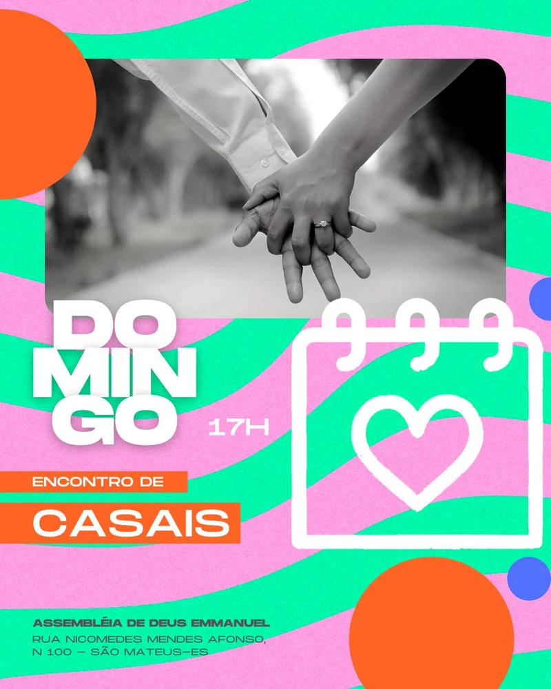 Encontro de Casais – Assembleia de Deus Emmanuel | Encontro de Casais | Arte para Igreja Editável no Canva | Cartaz Encontro de Casais – Assembleia de Deus Emmanuel | Encontro de Casais | Arte para Igreja Editável no Canva | Cartaz