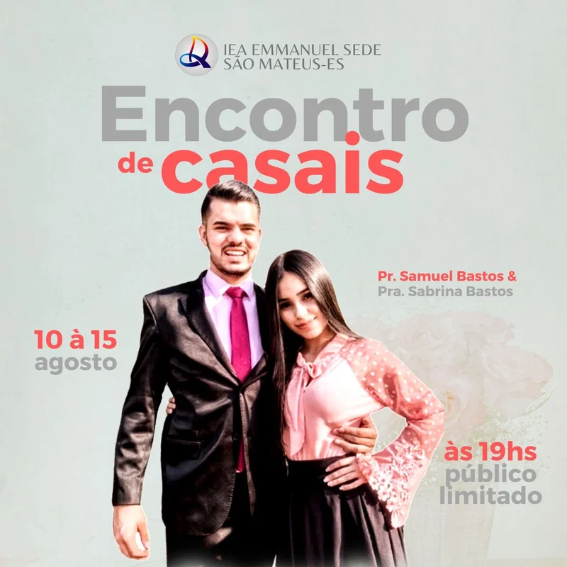 Encontro de Casais – IEA Emmanuel Sede São Mateus/ES | Encontro de Casais | Arte para Igreja Editável no Canva | Feed Encontro de Casais – IEA Emmanuel Sede São Mateus/ES | Encontro de Casais | Arte para Igreja Editável no Canva | Feed
