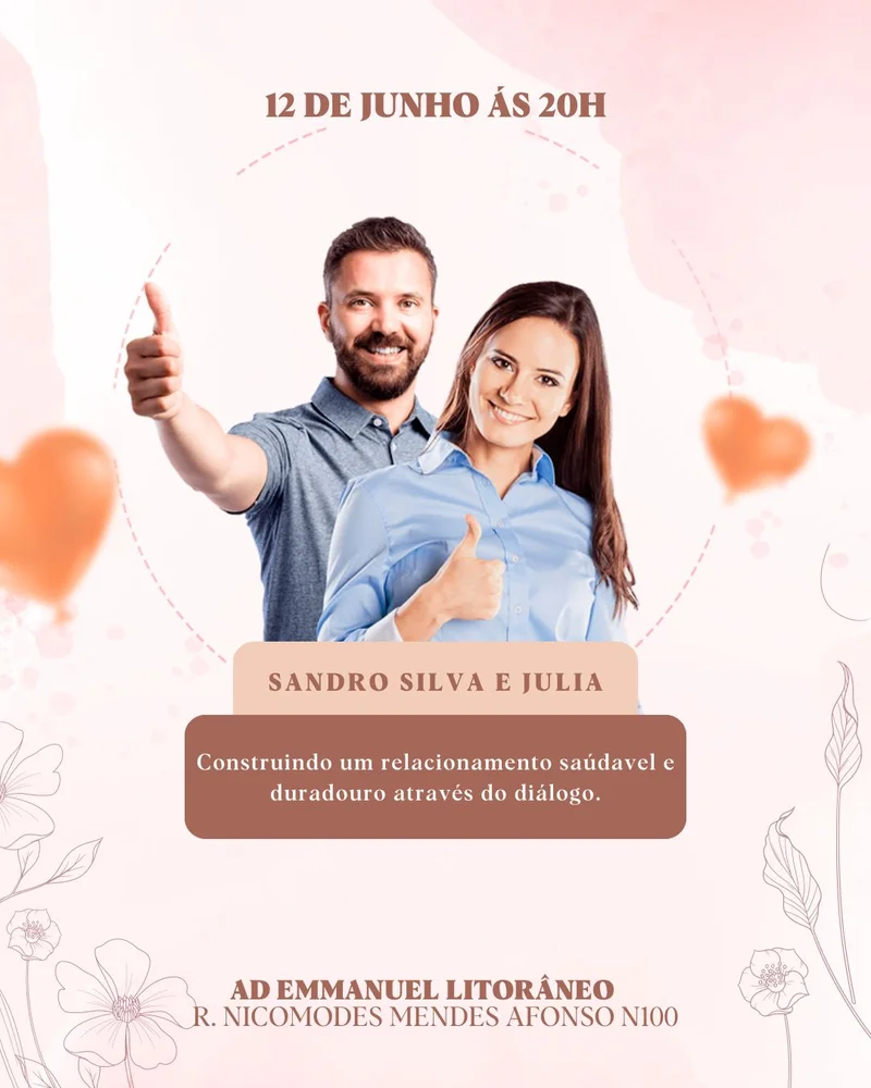 Construindo um Relacionamento Saudável e Duradouro | Encontro de Casais | Arte para Igreja Editável no Canva | Cartaz