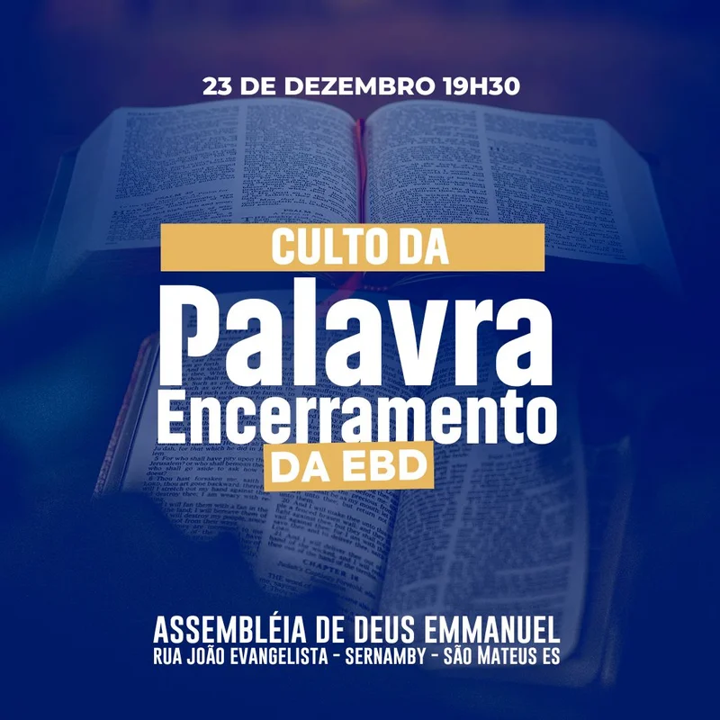 Culto da Palavra – Encerramento da EBD | Ensino Bíblico | Arte para Igreja Editável no Canva | Feed Culto da Palavra – Encerramento da EBD | Ensino Bíblico | Arte para Igreja Editável no Canva | Feed