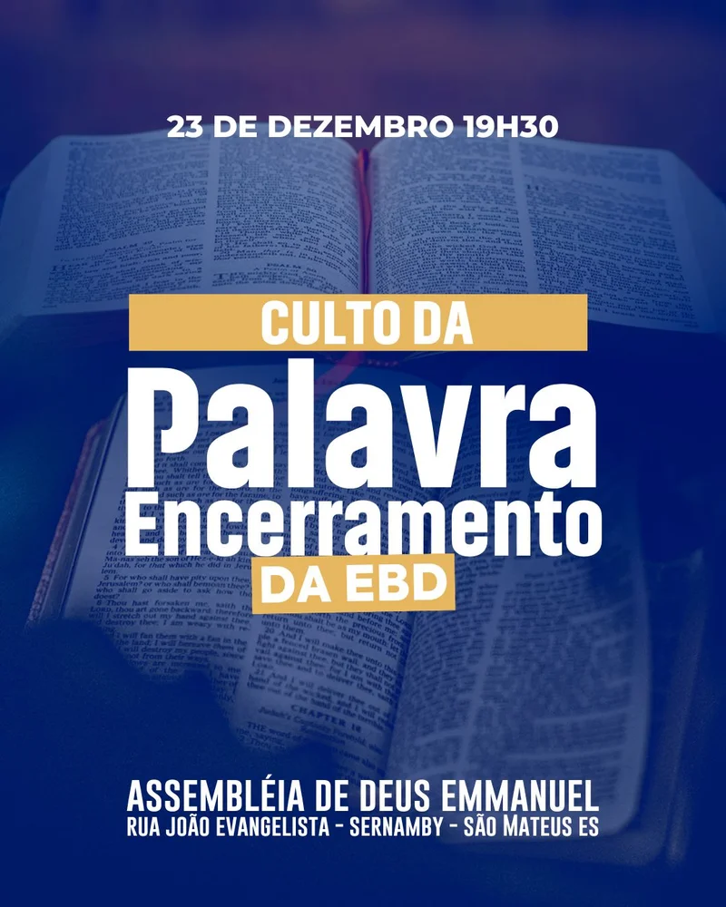 Culto da Palavra – Encerramento da EBD | Ensino Bíblico | Arte para Igreja Editável no Canva | Cartaz Culto da Palavra – Encerramento da EBD | Ensino Bíblico | Arte para Igreja Editável no Canva | Cartaz