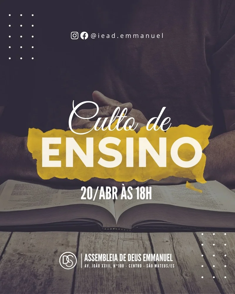 Culto de Ensino – Assembleia de Deus | Ensino Bíblico | Arte para Igreja Editável no Canva | Cartaz Culto de Ensino – Assembleia de Deus | Ensino Bíblico | Arte para Igreja Editável no Canva | Cartaz