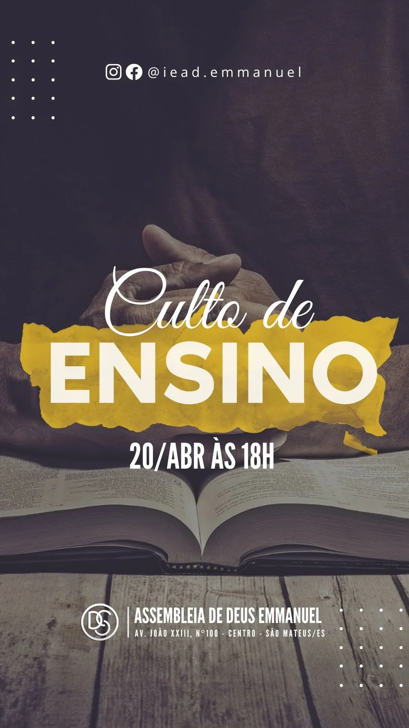 Culto de Ensino – Assembleia de Deus | Ensino Bíblico | Arte para Igreja Editável no Canva | Story Culto de Ensino – Assembleia de Deus | Ensino Bíblico | Arte para Igreja Editável no Canva | Story