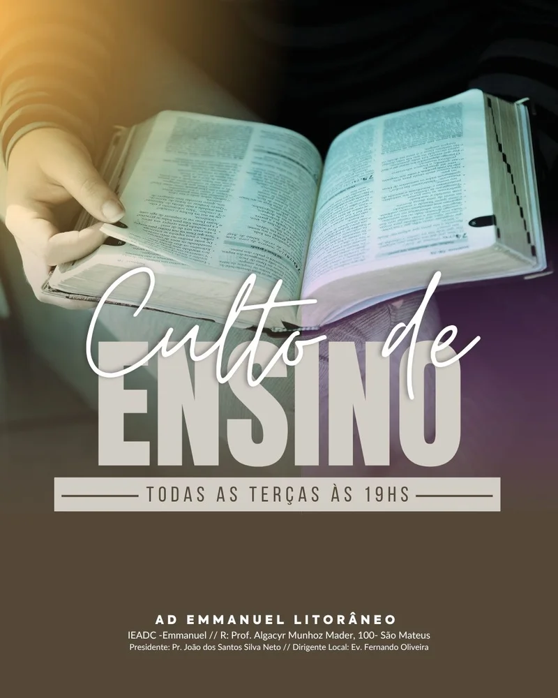 Culto de Ensino – Terças às 19h | Ensino Bíblico | Arte para Igreja Editável no Canva | Cartaz Culto de Ensino – Terças às 19h | Ensino Bíblico | Arte para Igreja Editável no Canva | Cartaz