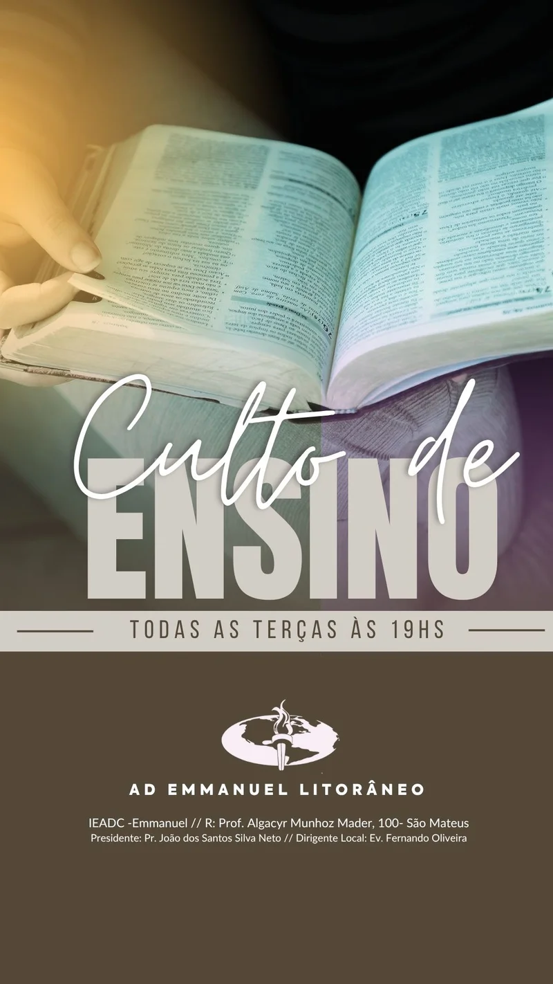 Culto de Ensino – Terças às 19h | Ensino Bíblico | Arte para Igreja Editável no Canva | Story Culto de Ensino – Terças às 19h | Ensino Bíblico | Arte para Igreja Editável no Canva | Story
