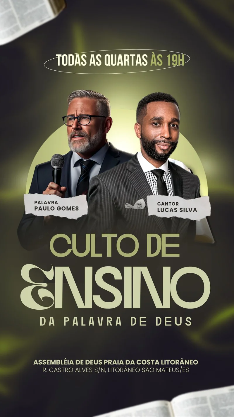 Culto da Palavra e Louvor | Ensino Bíblico | Arte para Igreja Editável no Canva | Story