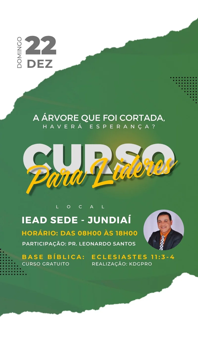 Curso para Líderes – Treinamento de Liderança Cristã | Ensino Bíblico | Arte para Igreja Editável no Canva | Story