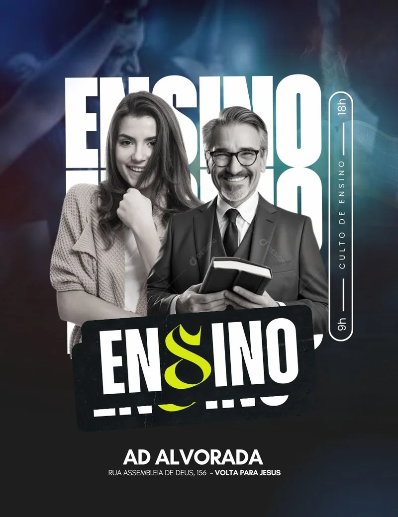 Culto de Ensino Bíblico | Ensino Bíblico | Arte para Igreja Editável no Canva | Cartaz