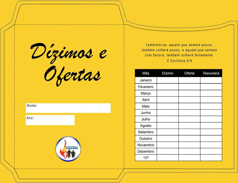 Envelope de Dízimos | Envelopes Dízimos | Arte para Igreja Editável no Canva | A4