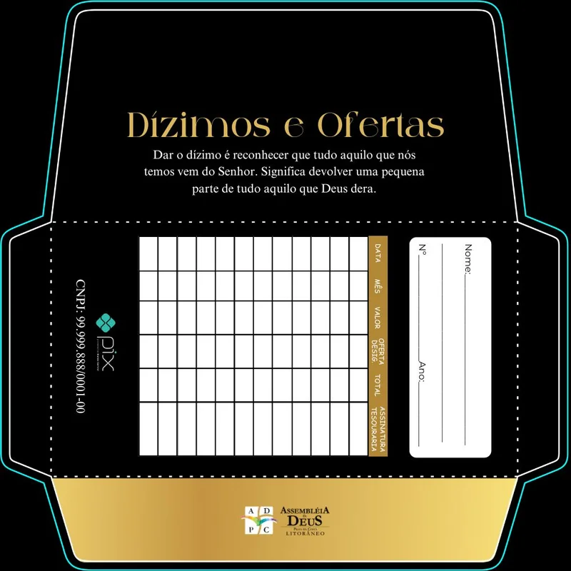 Envelope de Dízimos com Pix | Envelopes Dízimos | Arte para Igreja Editável no Canva | A4