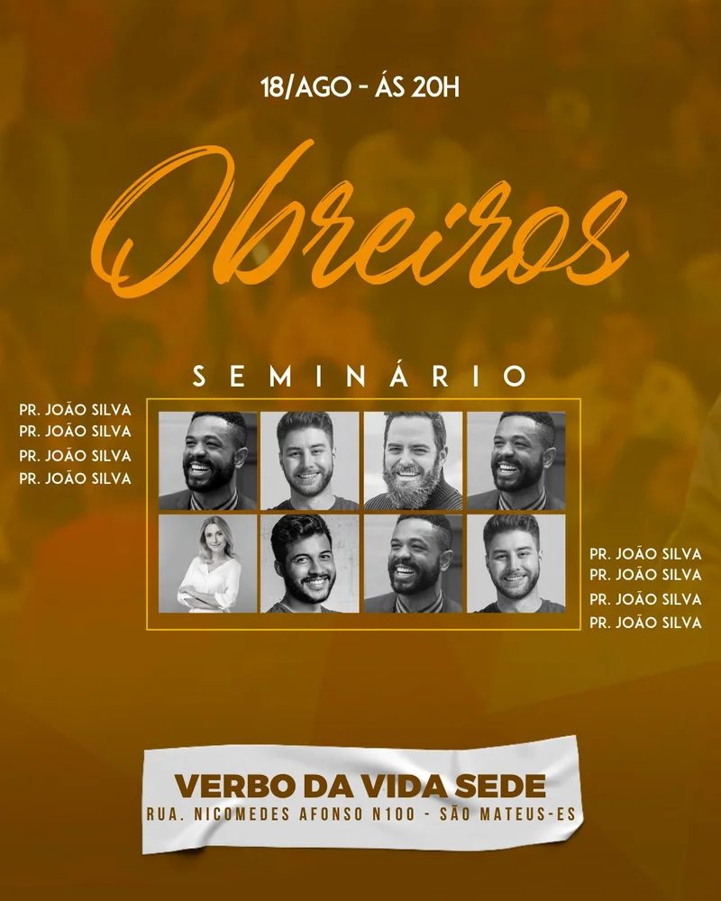 Obreiros Seminários | Eventos | Arte para Igreja Editável no Canva | Cartaz Obreiros Seminários | Eventos | Arte para Igreja Editável no Canva | Cartaz
