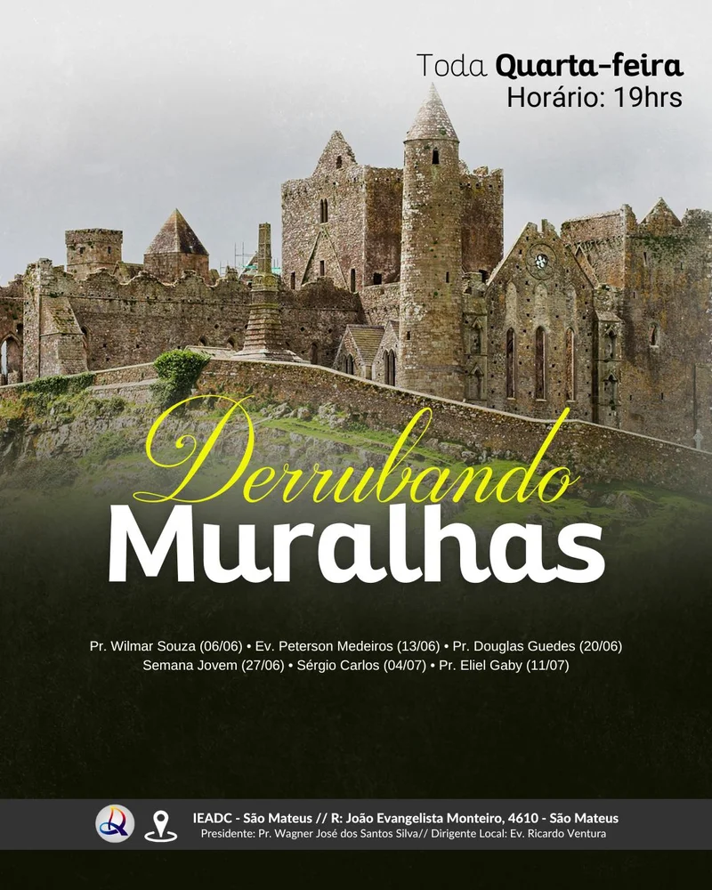 Campanha Derrubando Muralhas | Eventos | Arte para Igreja Editável no Canva | Cartaz Campanha Derrubando Muralhas | Eventos | Arte para Igreja Editável no Canva | Cartaz