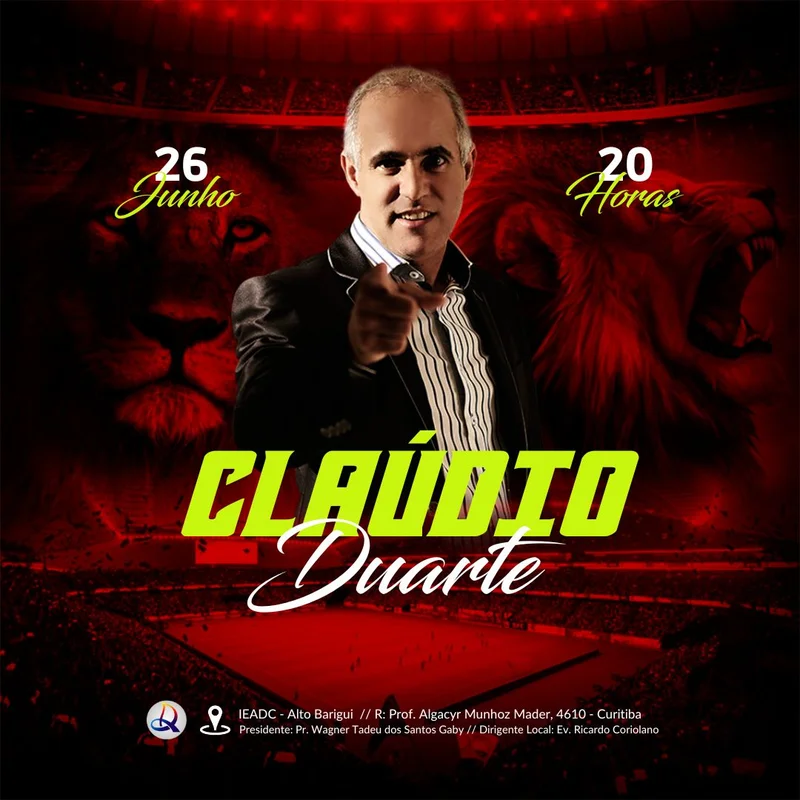 Culto com Pastor Cláudio Duarte | Eventos | Arte para Igreja Editável no Canva | Feed Culto com Pastor Cláudio Duarte | Eventos | Arte para Igreja Editável no Canva | Feed