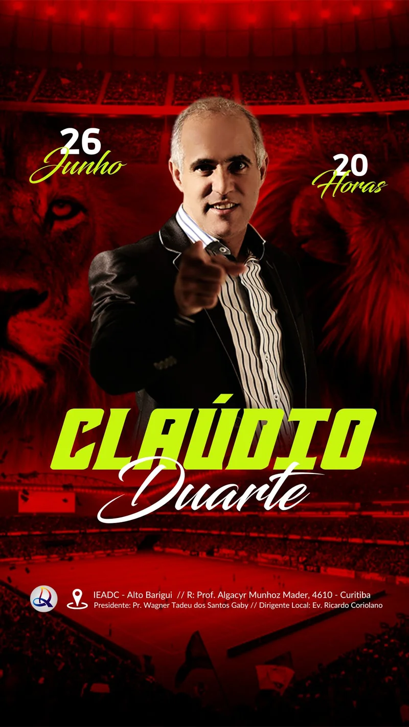 Culto com Pastor Cláudio Duarte | Eventos | Arte para Igreja Editável no Canva | Story Culto com Pastor Cláudio Duarte | Eventos | Arte para Igreja Editável no Canva | Story