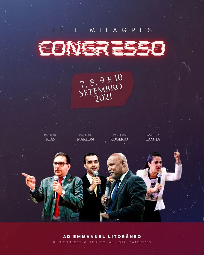 Congresso Fé e Milagres na Igreja | Eventos | Arte para Igreja Editável no Canva | Cartaz Congresso Fé e Milagres na Igreja | Eventos | Arte para Igreja Editável no Canva | Cartaz