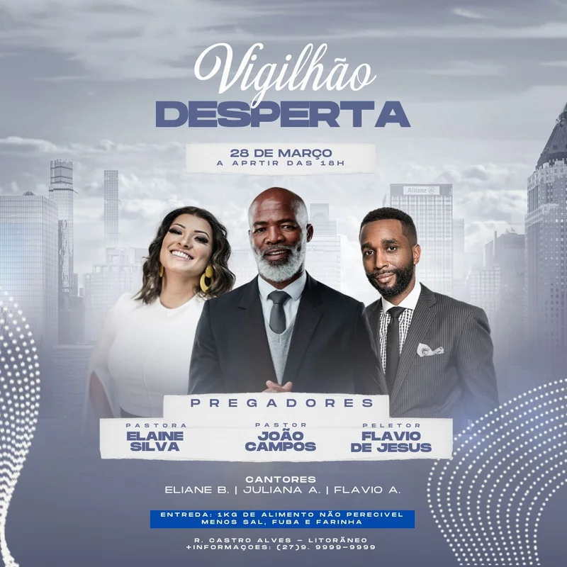 Vigilhão Desperta - Noite de Avivamento e Oração | Eventos | Arte para Igreja Editável no Canva | Feed Vigilhão Desperta - Noite de Avivamento e Oração | Eventos | Arte para Igreja Editável no Canva | Feed