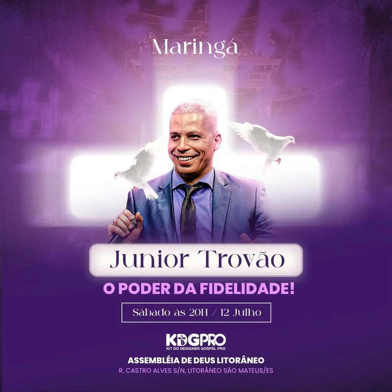 Poder da Fidelidade – Evento com Pregador Junior Trovão | Eventos | Arte para Igreja Editável no Canva | Feed Poder da Fidelidade – Evento com Pregador Junior Trovão | Eventos | Arte para Igreja Editável no Canva | Feed