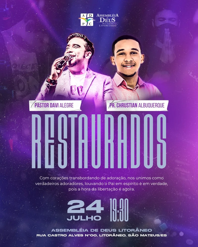 Restaurados – Evento de Restauração | Eventos | Arte para Igreja Editável no Canva | Cartaz Restaurados – Evento de Restauração | Eventos | Arte para Igreja Editável no Canva | Cartaz
