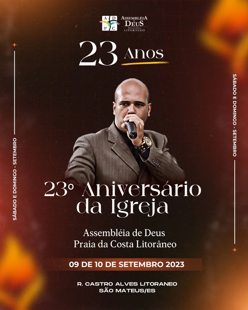 23 Anos de Igreja – Evento de Aniversário | Eventos | Arte para Igreja Editável no Canva | Cartaz 23 Anos de Igreja – Evento de Aniversário | Eventos | Arte para Igreja Editável no Canva | Cartaz