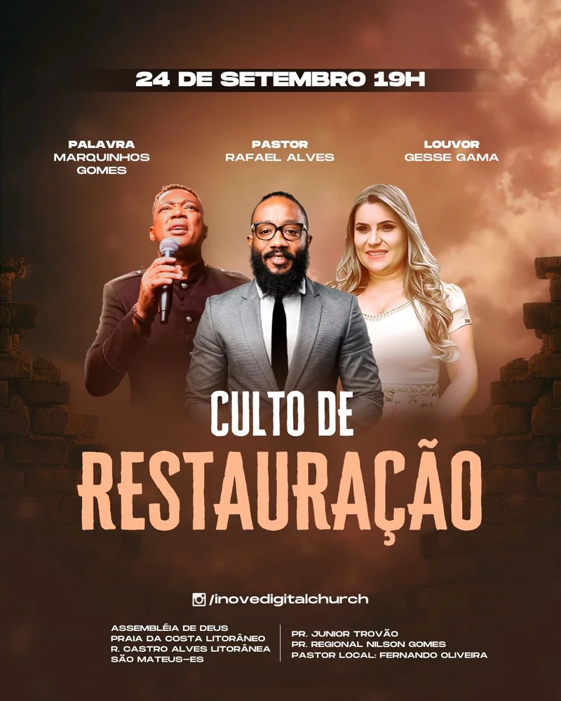 Culto de Restauração – Evento de Renovação | Eventos | Arte para Igreja Editável no Canva | Cartaz Culto de Restauração – Evento de Renovação | Eventos | Arte para Igreja Editável no Canva | Cartaz