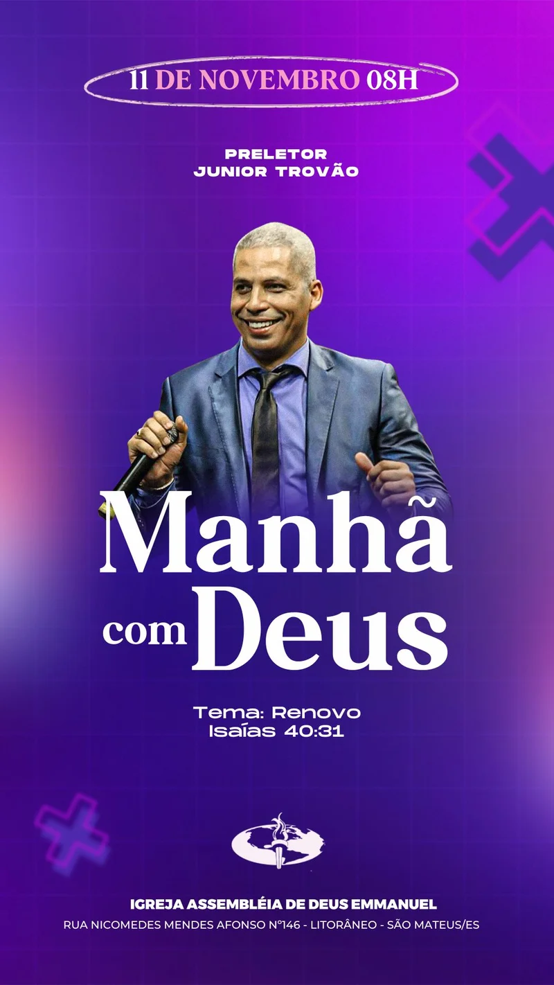 Manhã com Deus – Evento de Renovo | Eventos | Arte para Igreja Editável no Canva | Story Manhã com Deus – Evento de Renovo | Eventos | Arte para Igreja Editável no Canva | Story