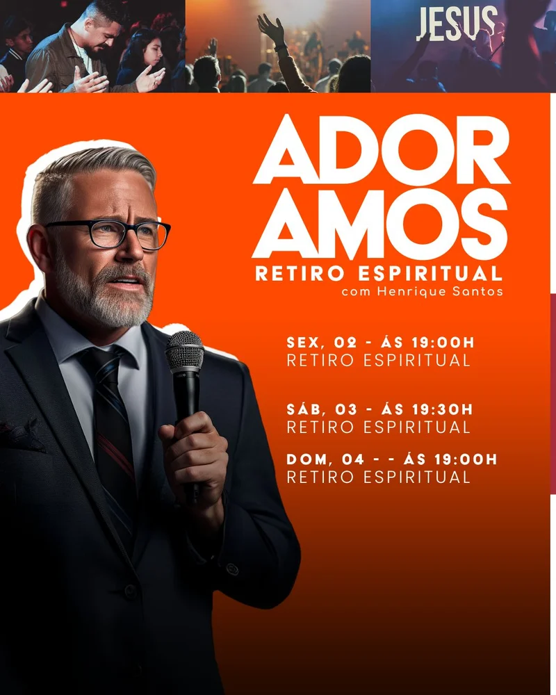 Retiro Espiritual Adoramos | Eventos | Arte para Igreja Editável no Canva | Cartaz Retiro Espiritual Adoramos | Eventos | Arte para Igreja Editável no Canva | Cartaz