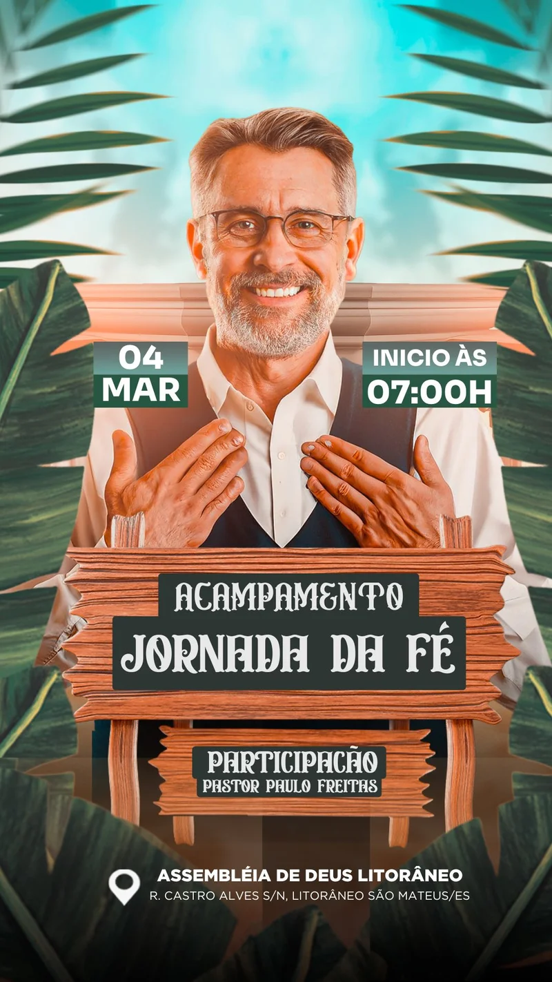 Acampamento Jornada da Fé – Evento de Conexão Espiritual | Eventos | Arte para Igreja Editável no Canva | Story Acampamento Jornada da Fé – Evento de Conexão Espiritual | Eventos | Arte para Igreja Editável no Canva | Story