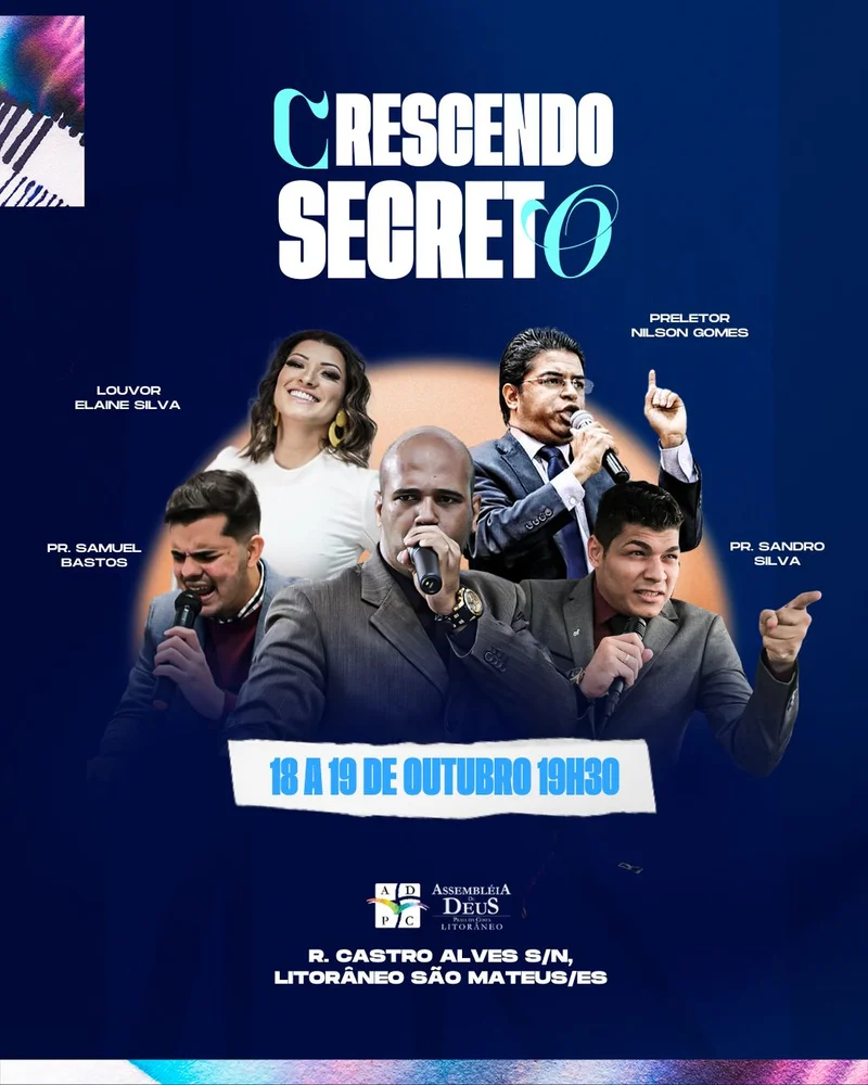 Crescendo Secreto – Encontro de Avivamento | Eventos | Arte para Igreja Editável no Canva | Cartaz Crescendo Secreto – Encontro de Avivamento | Eventos | Arte para Igreja Editável no Canva | Cartaz