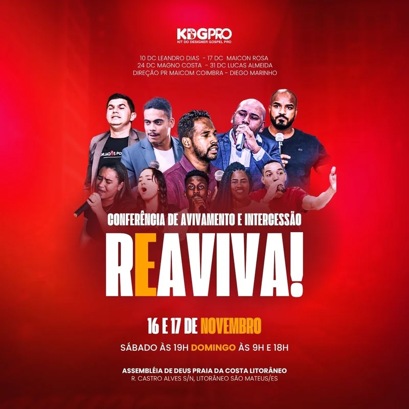 Conferência REAVIVA! – para Evento de Avivamento | Eventos | Arte para Igreja Editável no Canva | Feed Conferência REAVIVA! – para Evento de Avivamento | Eventos | Arte para Igreja Editável no Canva | Feed