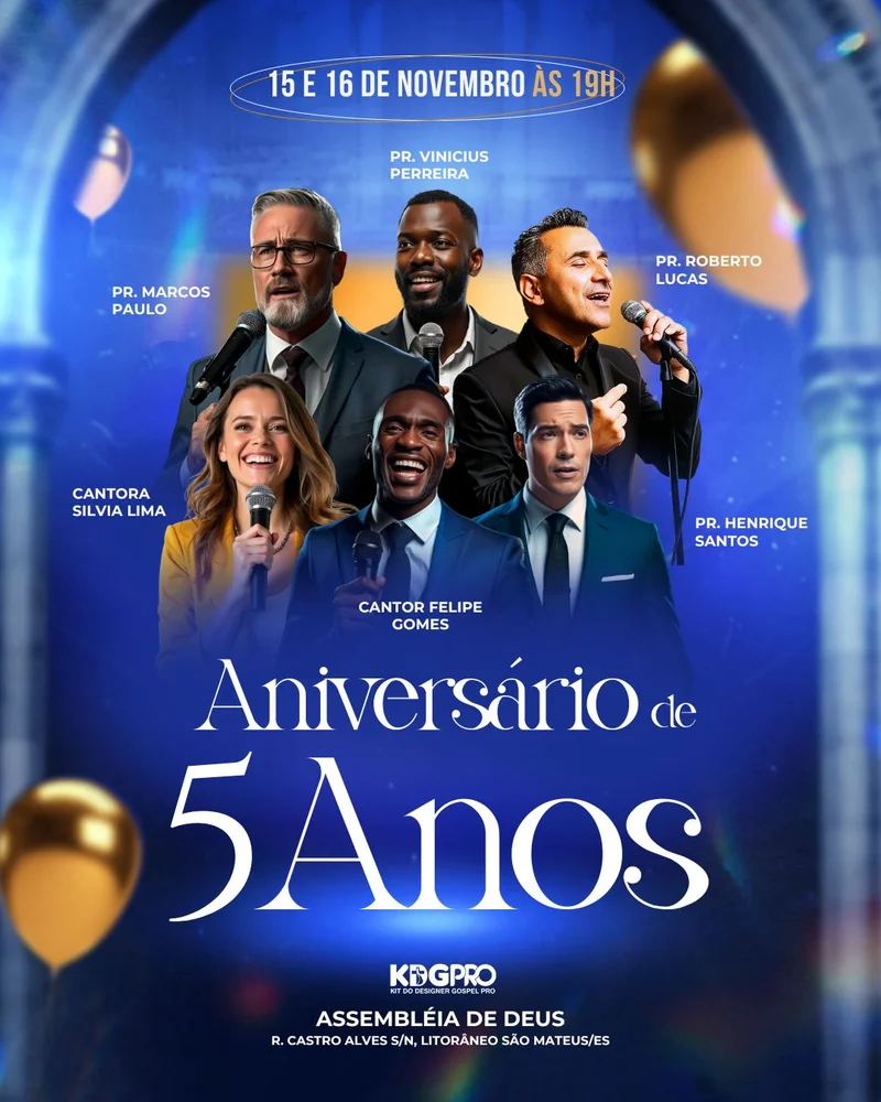 Aniversário de 5 Anos – para Celebração da Igreja | Eventos | Arte para Igreja Editável no Canva | Cartaz Aniversário de 5 Anos – para Celebração da Igreja | Eventos | Arte para Igreja Editável no Canva | Cartaz