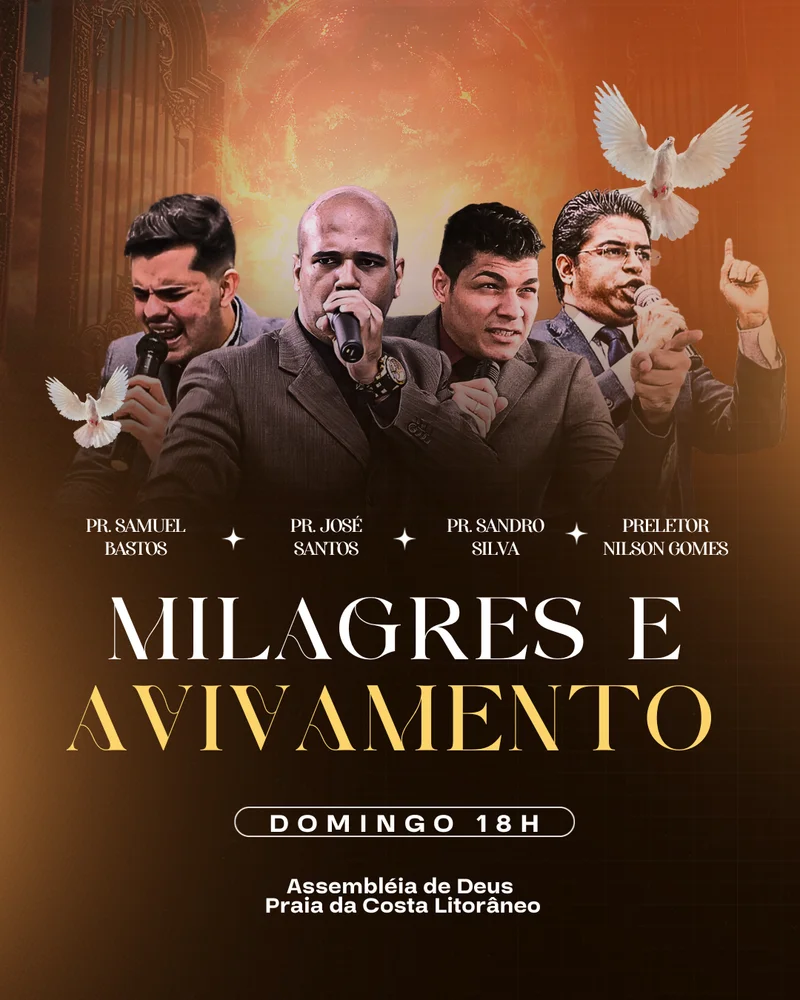 Milagres e Avivamento | Eventos | Arte para Igreja Editável no Canva | Cartaz