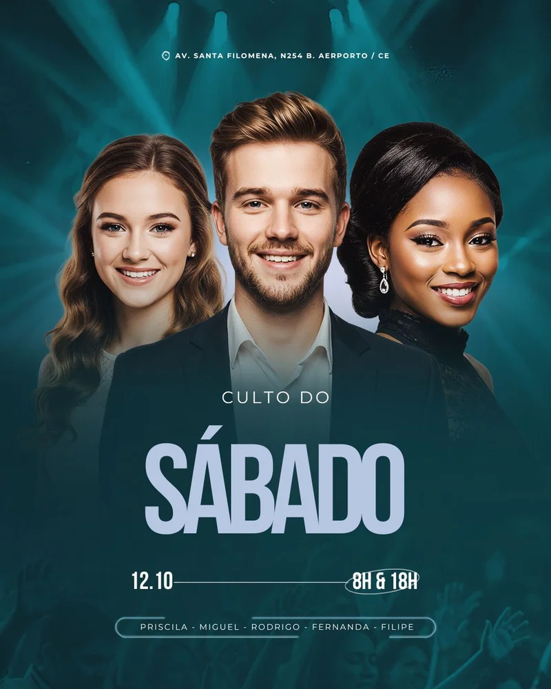 Culto no Sábado | Eventos | Arte para Igreja Editável no Canva | Cartaz