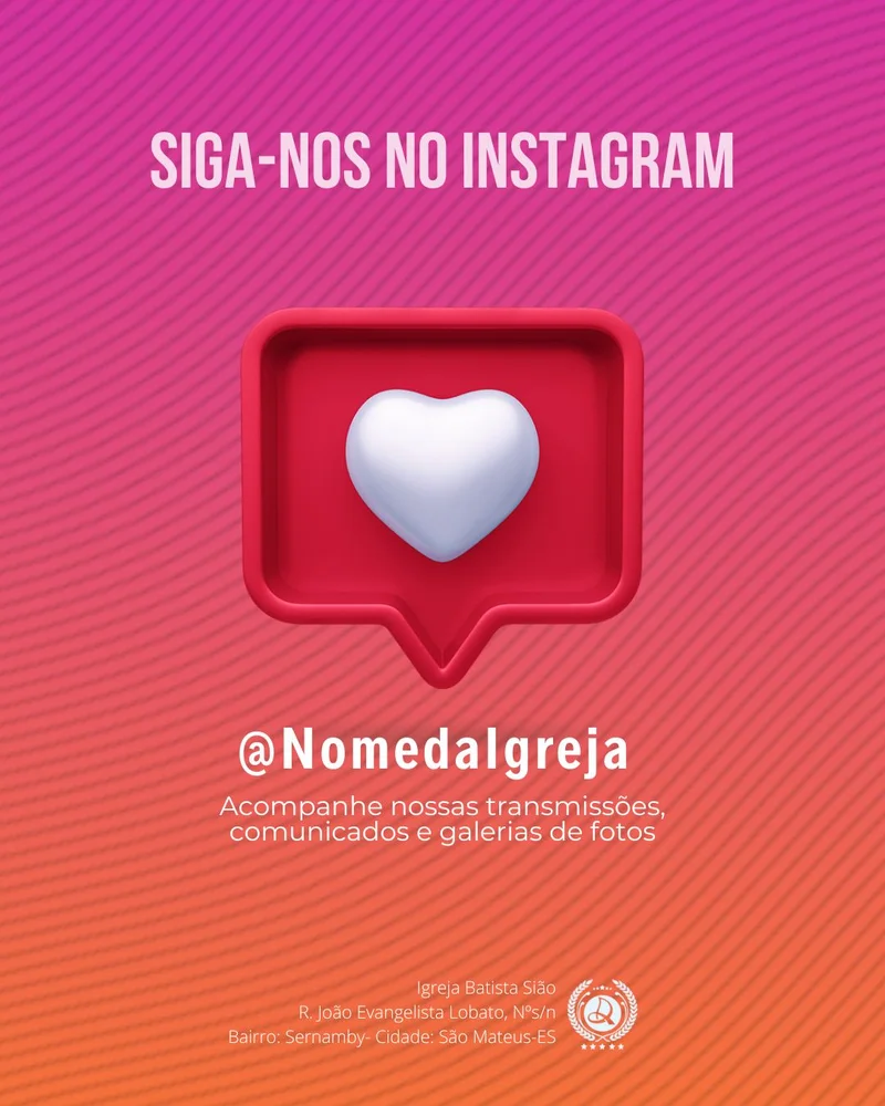 Siga no Instagram e Acompanhe Nossas Transmissões | Informativos | Arte para Igreja Editável no Canva | Cartaz Siga no Instagram e Acompanhe Nossas Transmissões | Informativos | Arte para Igreja Editável no Canva | Cartaz