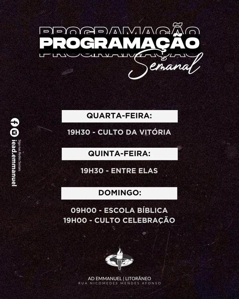 Programação Semanal da Igreja | Informativos | Arte para Igreja Editável no Canva | Cartaz Programação Semanal da Igreja | Informativos | Arte para Igreja Editável no Canva | Cartaz