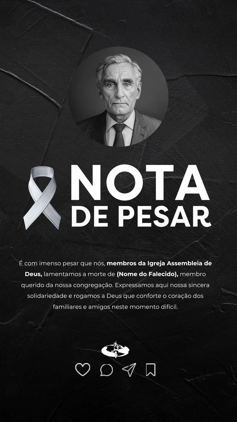 Comunicado de Falecimento – Nota de Pesar | Informativos | Arte para Igreja Editável no Canva | Story