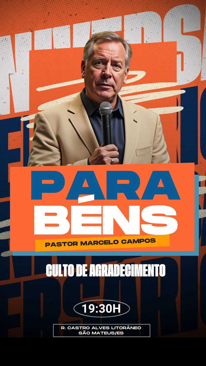 Aniversário do Pastor – Culto de Agradecimento | Informativos | Arte para Igreja Editável no Canva | Story